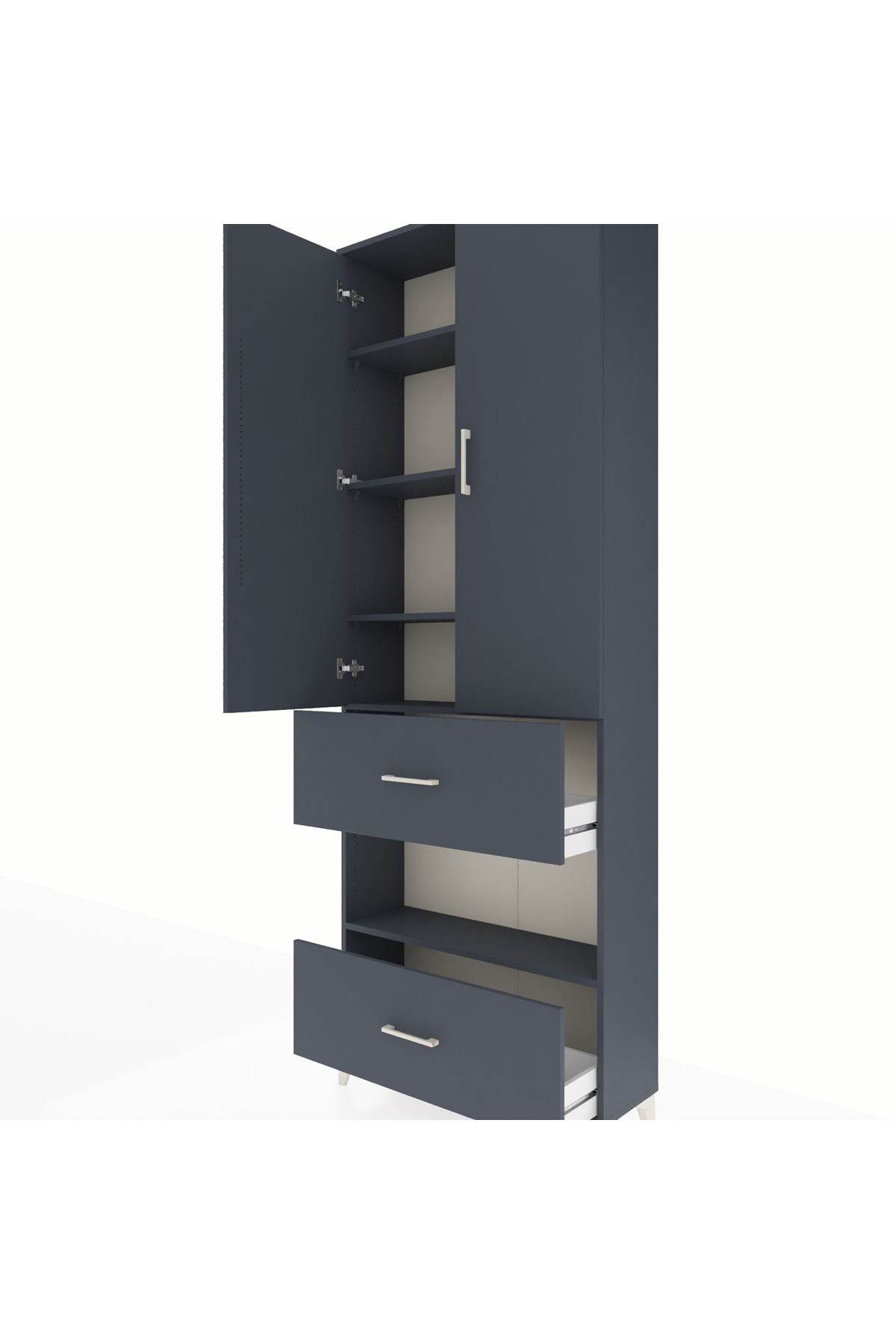 Arges Dolap 5 Raflı 2 Çekmeceli 2 Kapaklı 88x30x243 Antrasit-Antrasit