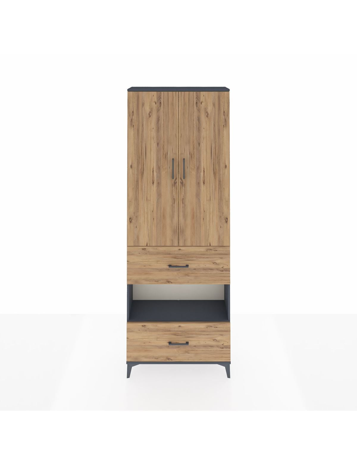 Arges Dolap 5 Raflı 2 Çekmeceli 2 Kapaklı 88x30x243 Antrasit-Çam