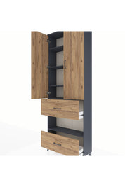 Arges Dolap 5 Raflı 2 Çekmeceli 2 Kapaklı 88x30x243 Antrasit-Çam