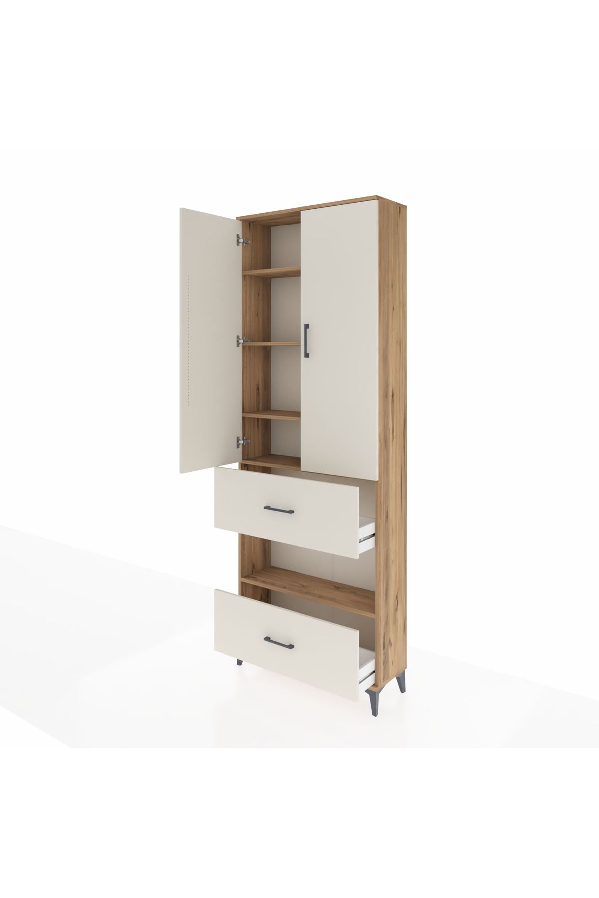 Arges Dolap 5 Raflı 2 Çekmeceli 2 Kapaklı 88x30x243 Çam-Aytaşı