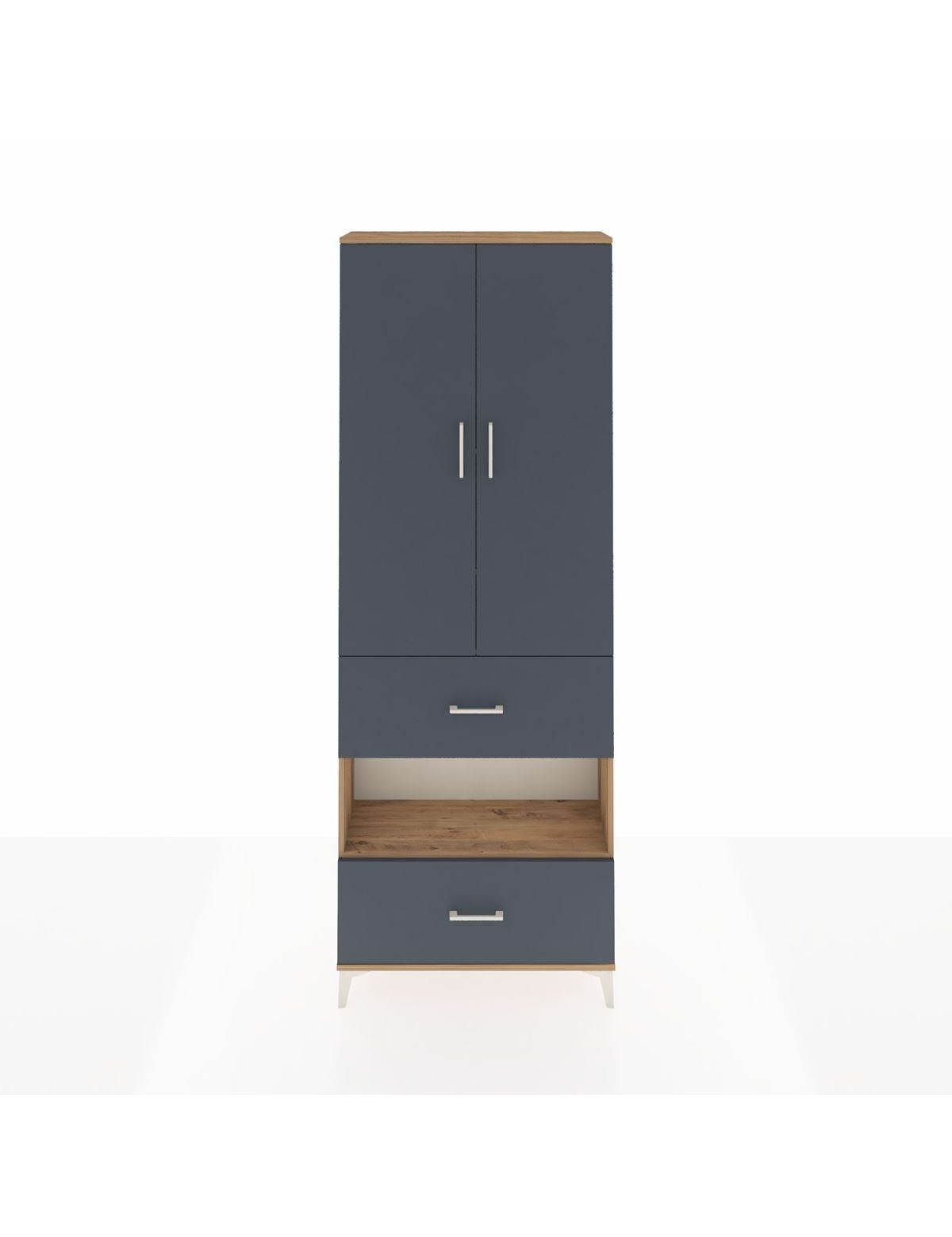 Arges Dolap 5 Raflı 2 Çekmeceli 2 Kapaklı 88x30x243 Çam-Antrasit