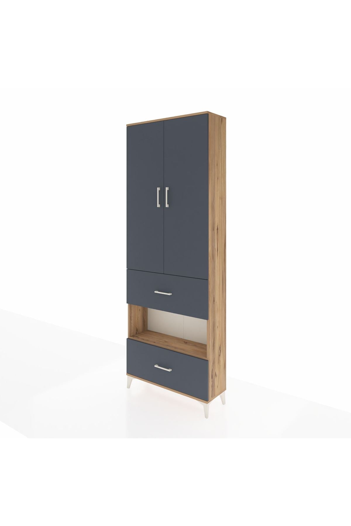 Arges Dolap 5 Raflı 2 Çekmeceli 2 Kapaklı 88x30x243 Çam-Antrasit