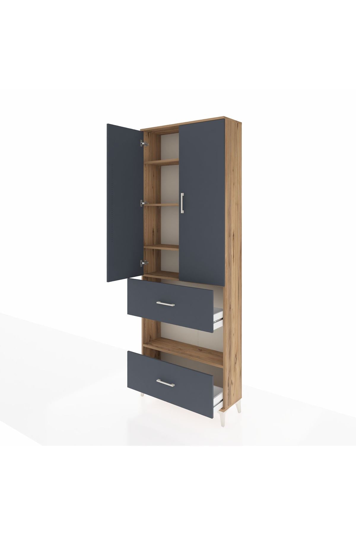 Arges Dolap 5 Raflı 2 Çekmeceli 2 Kapaklı 88x30x243 Çam-Antrasit