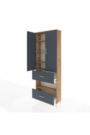 Arges Dolap 5 Raflı 2 Çekmeceli 2 Kapaklı 88x30x243 Çam-Antrasit