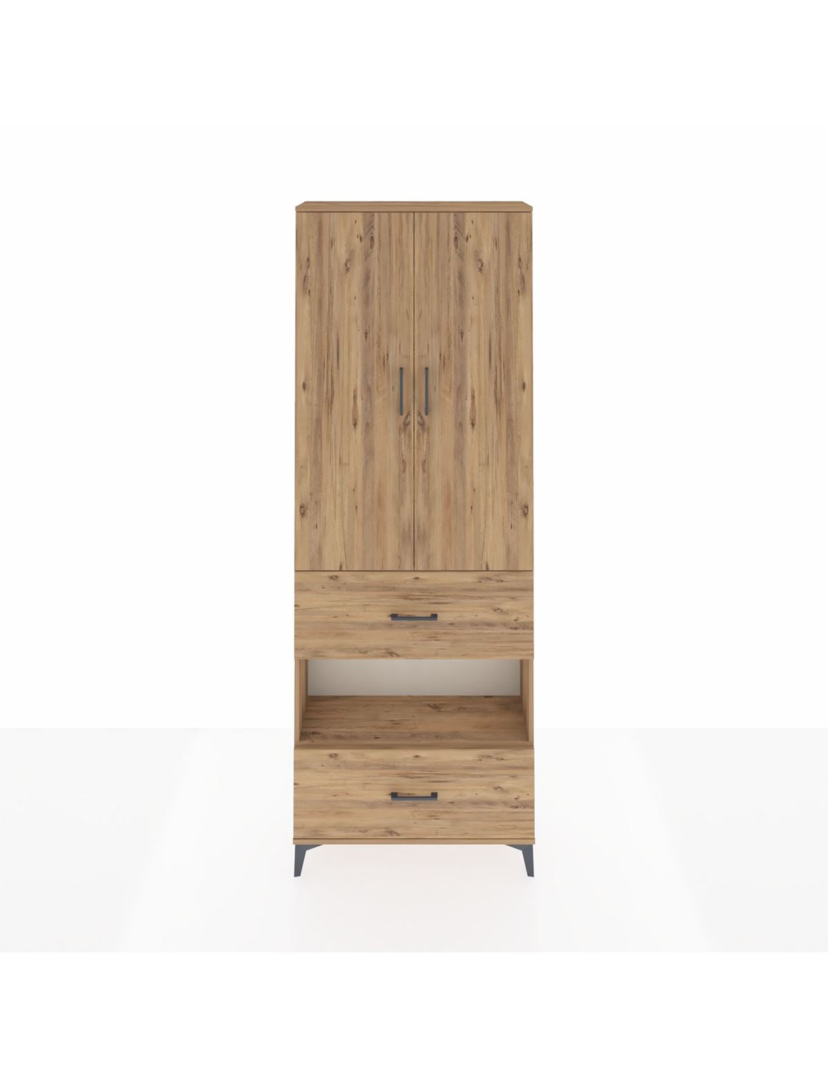 Arges Dolap 5 Raflı 2 Çekmeceli 2 Kapaklı 88x30x243 Çam-Çam