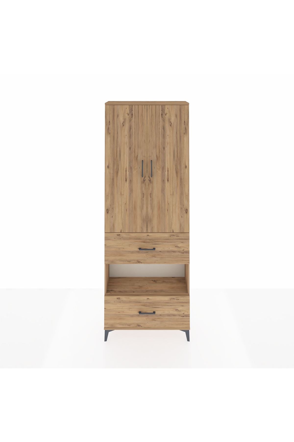 Arges Dolap 5 Raflı 2 Çekmeceli 2 Kapaklı 88x30x243 Çam-Çam