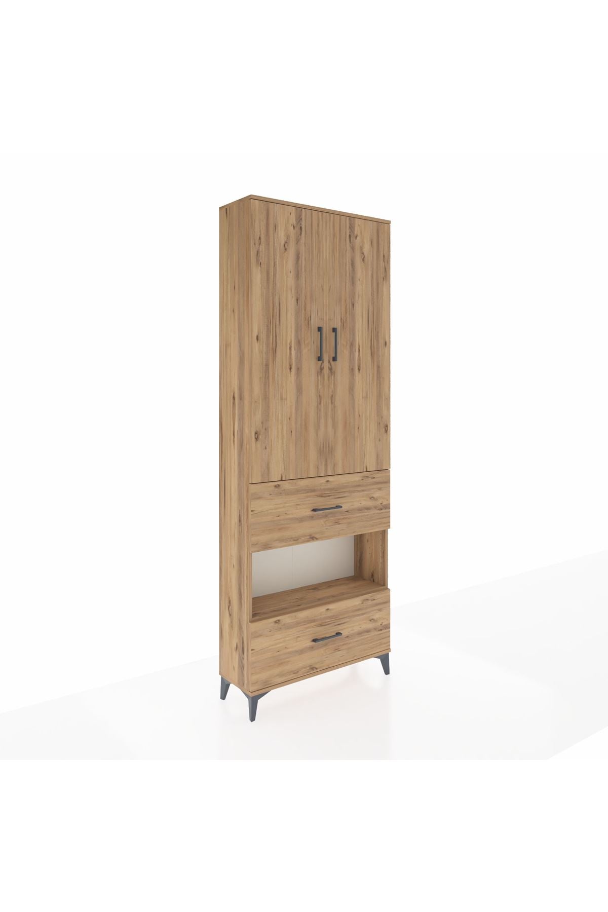 Arges Dolap 5 Raflı 2 Çekmeceli 2 Kapaklı 88x30x243 Çam-Çam