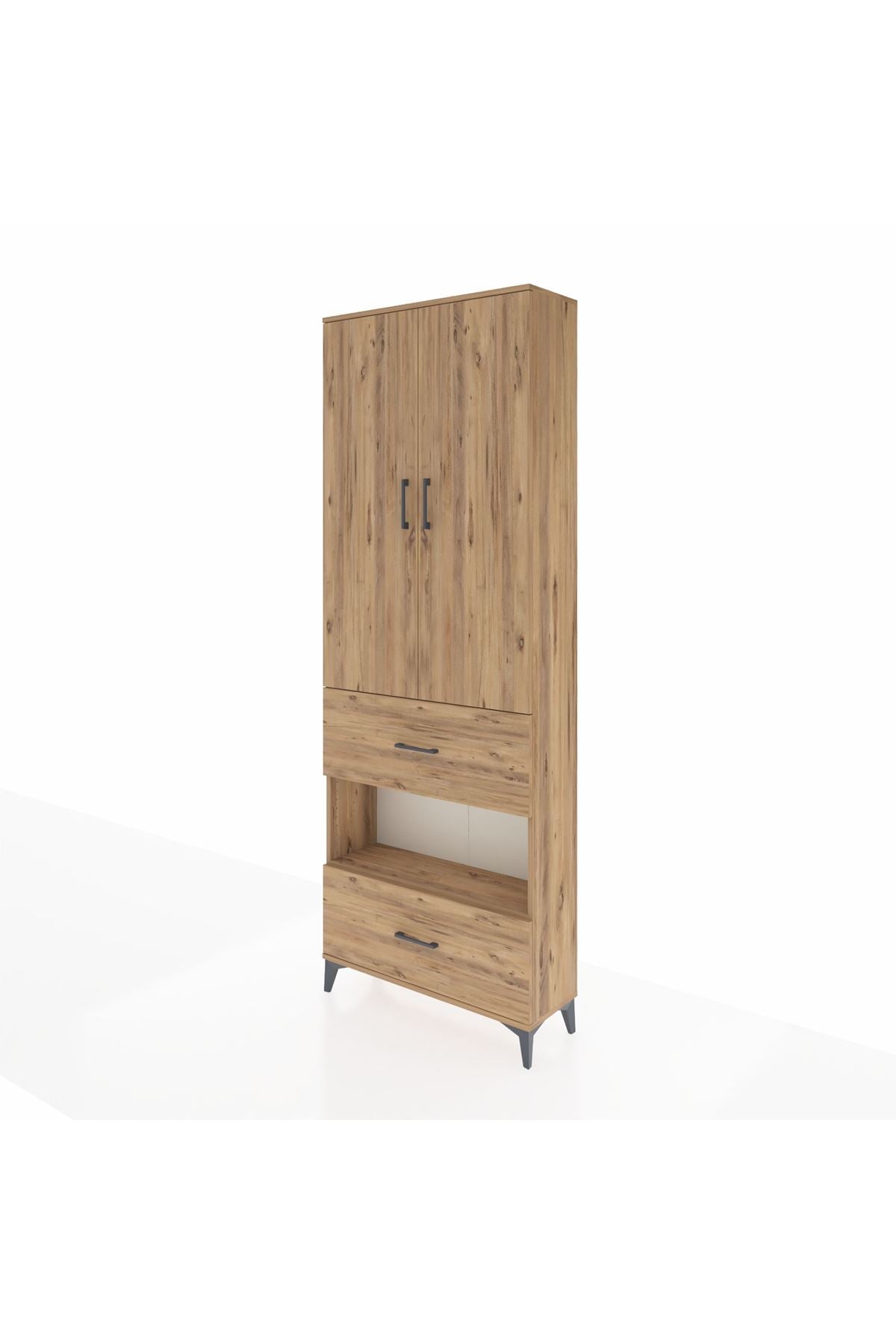 Arges Dolap 5 Raflı 2 Çekmeceli 2 Kapaklı 88x30x243 Çam-Çam