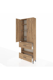 Arges Dolap 5 Raflı 2 Çekmeceli 2 Kapaklı 88x30x243 Çam-Çam