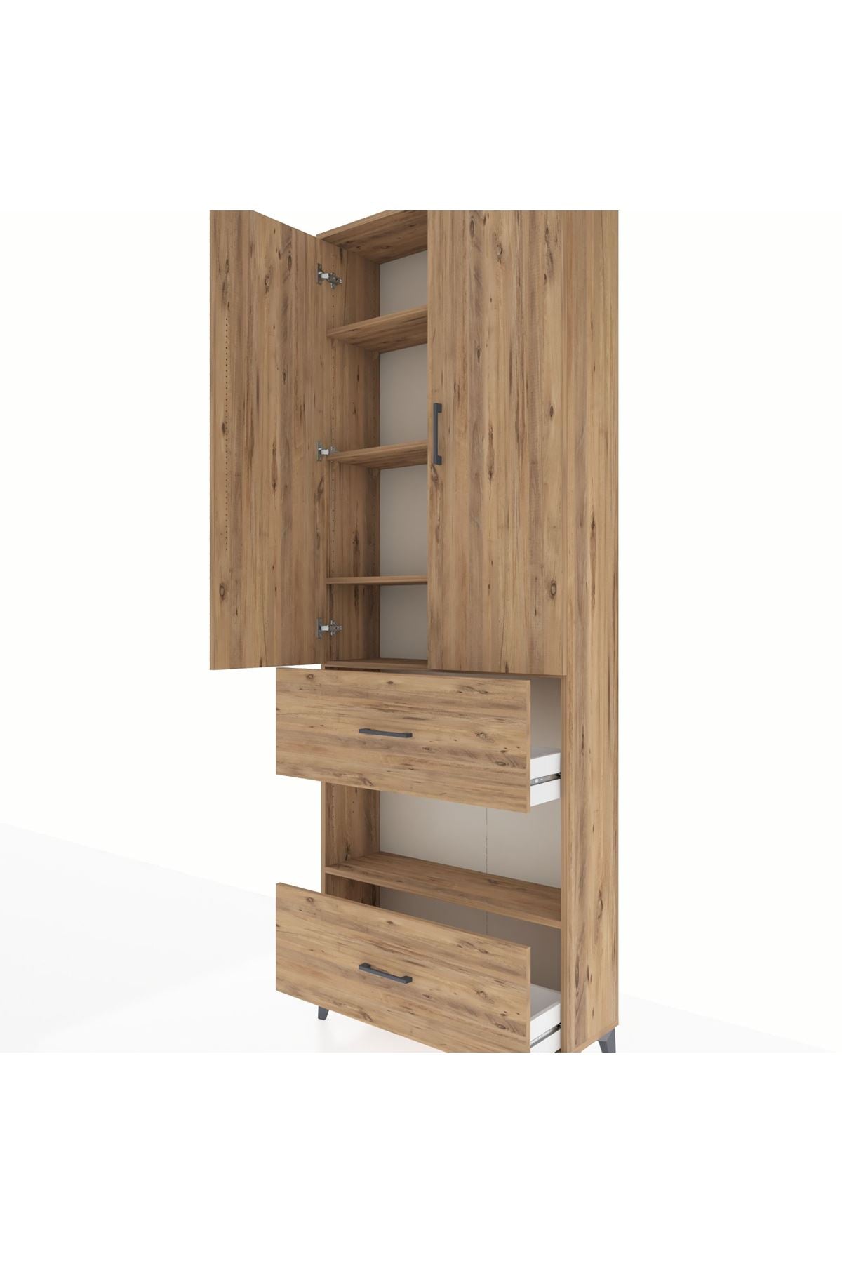 Arges Dolap 5 Raflı 2 Çekmeceli 2 Kapaklı 88x30x243 Çam-Çam