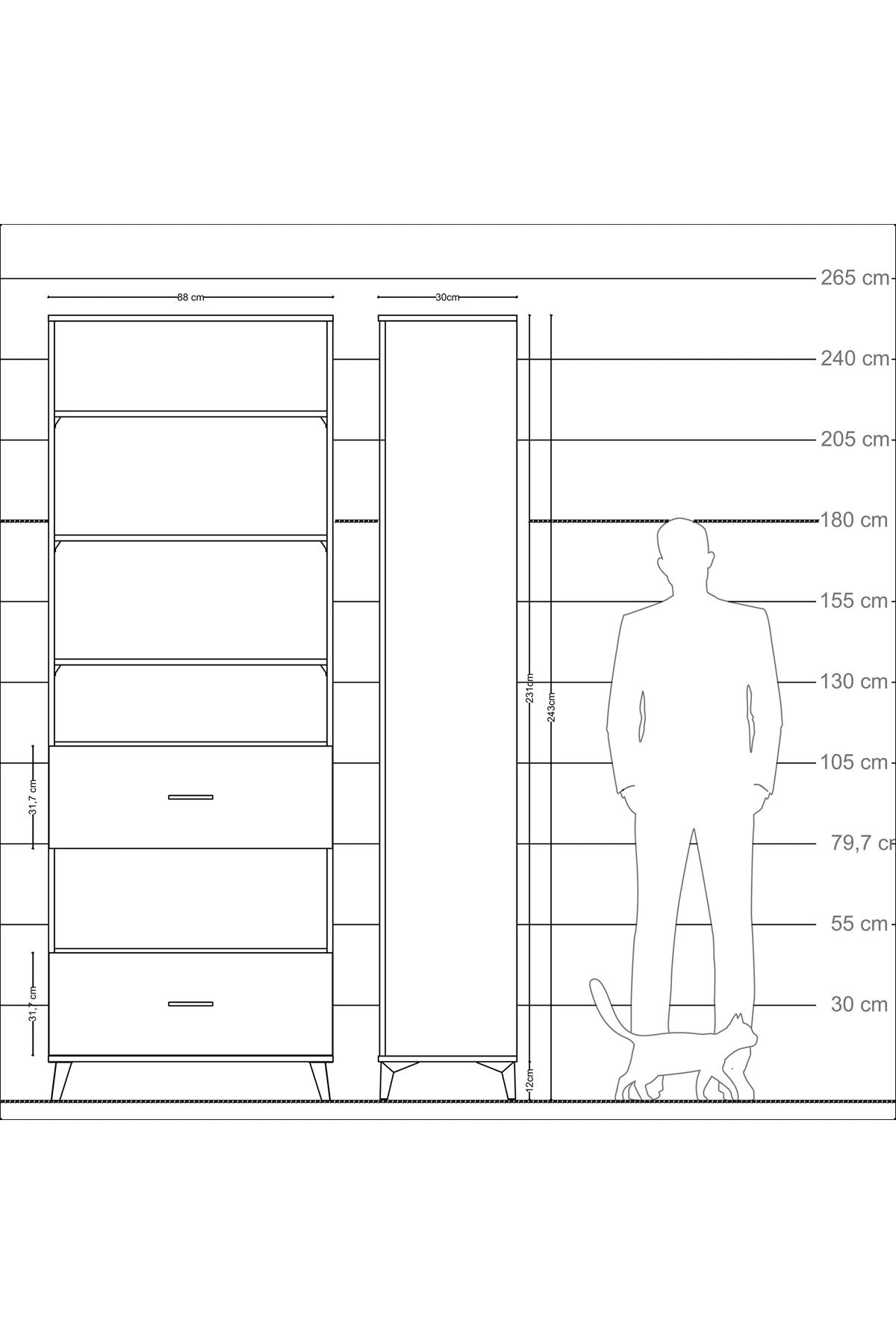 Arges Dolap 5 Raflı 2 Çekmeceli 88x30x243 Antrasit-Antrasit