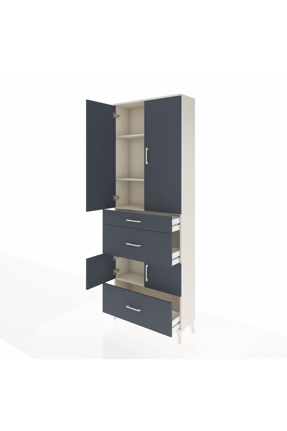 Arges Dolap 4 Raflı 3 Çekmeceli 4 Kapaklı 88x30x243 Aytaşı-Antrasit