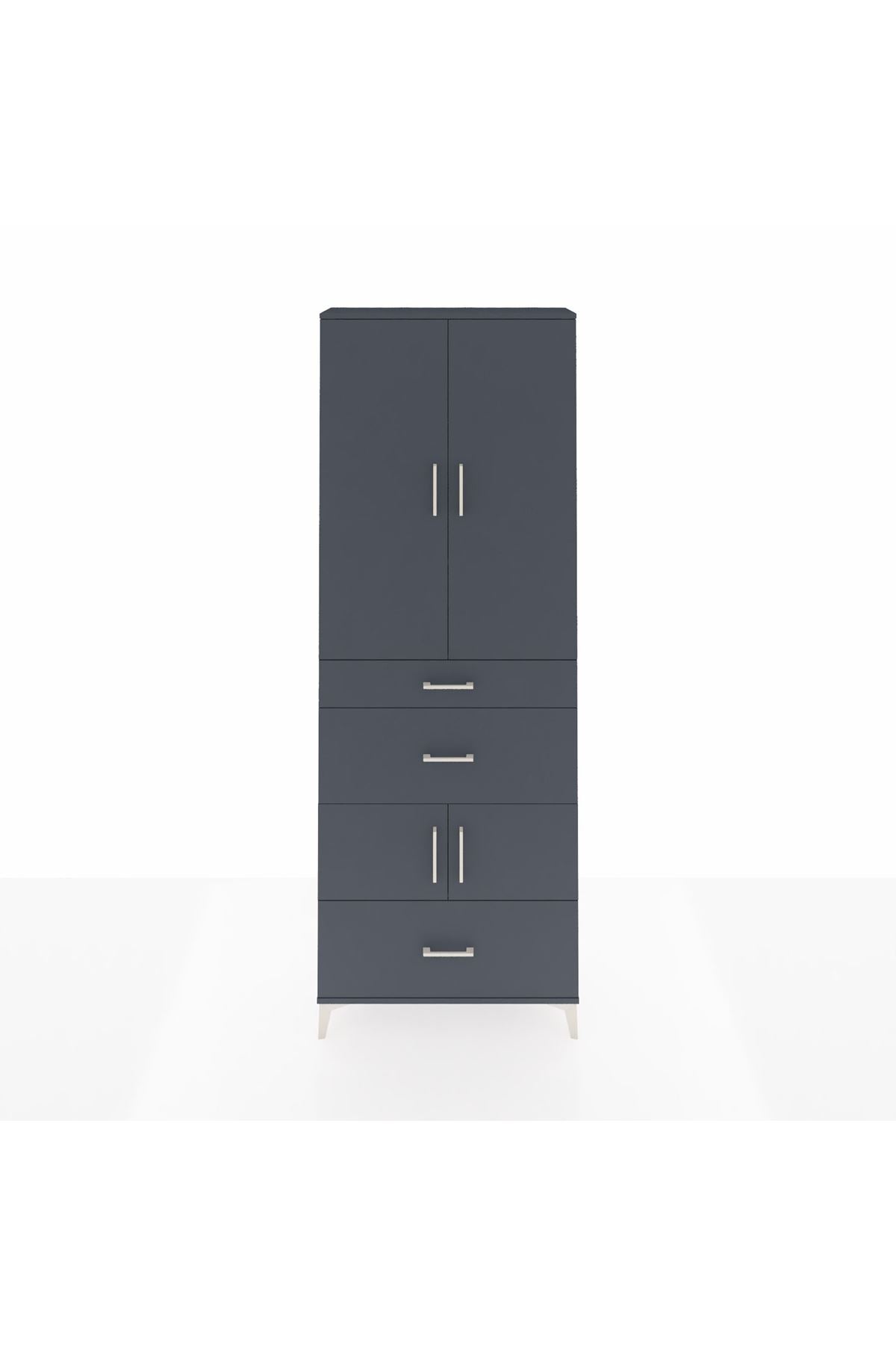 Arges Dolap 4 Raflı 3 Çekmeceli 4 Kapaklı 88x30x243 Antrasit-Antrasit