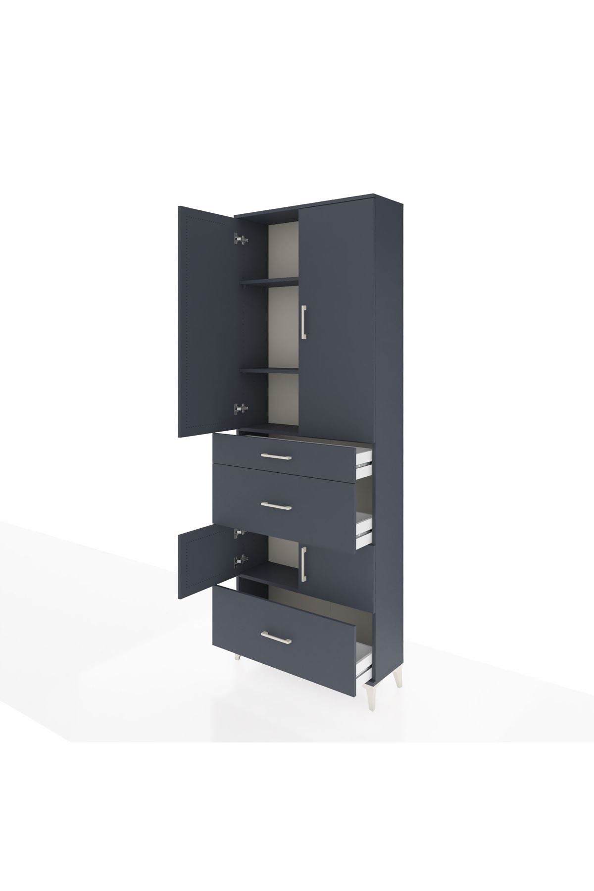 Arges Dolap 4 Raflı 3 Çekmeceli 4 Kapaklı 88x30x243 Antrasit-Antrasit