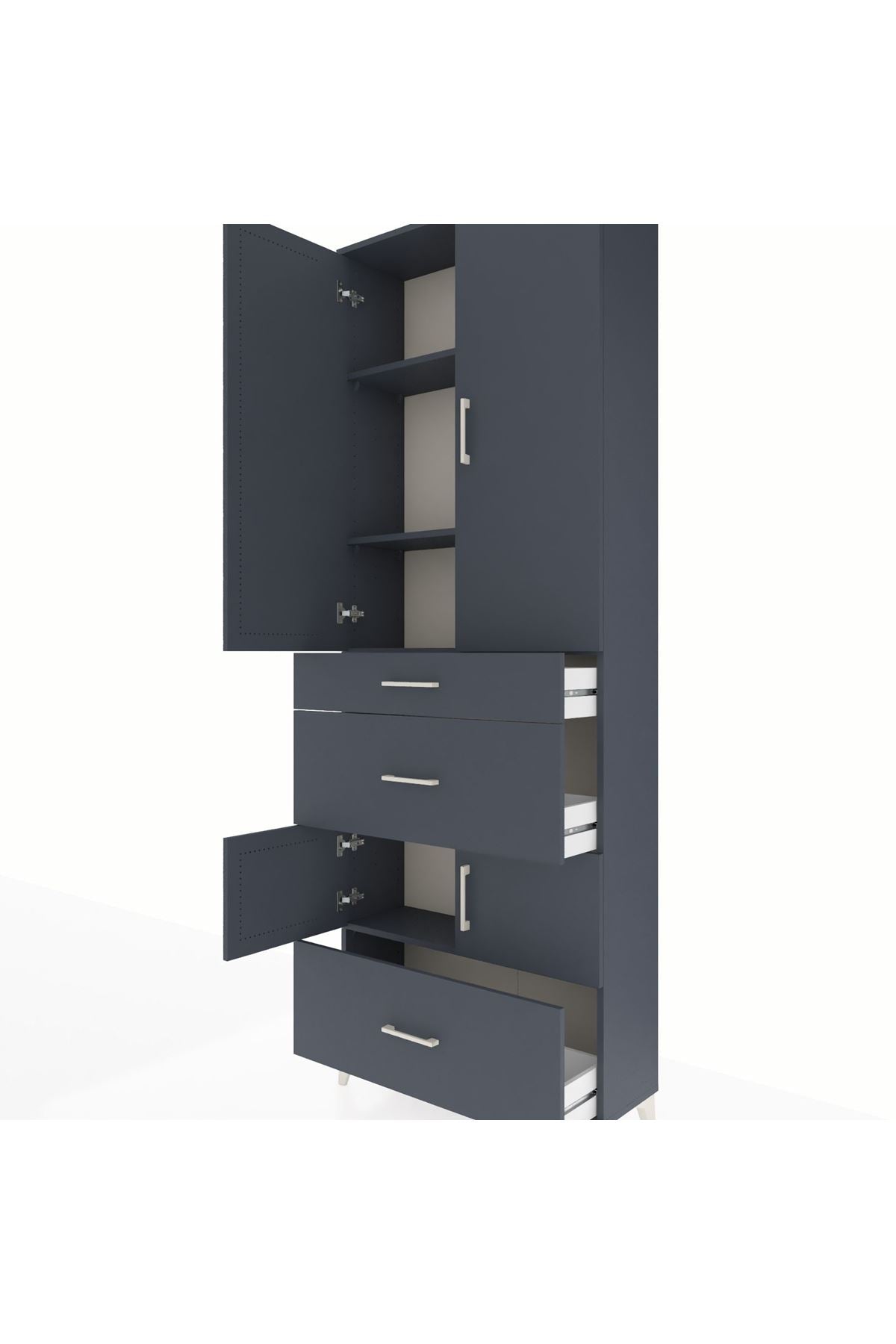 Arges Dolap 4 Raflı 3 Çekmeceli 4 Kapaklı 88x30x243 Antrasit-Antrasit