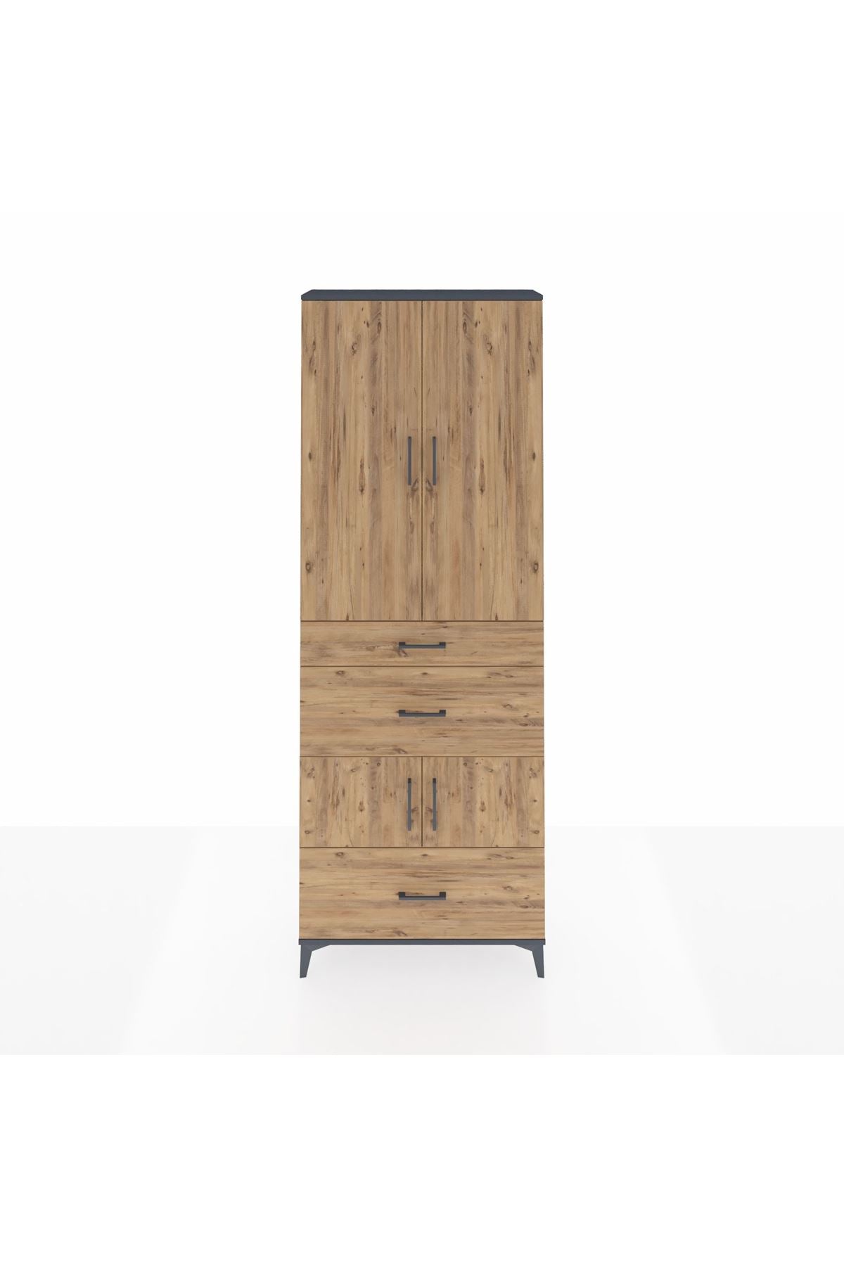 Arges Dolap 4 Raflı 3 Çekmeceli 4 Kapaklı 88x30x243 Antrasit-Çam