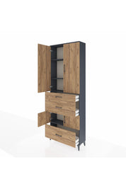 Arges Dolap 4 Raflı 3 Çekmeceli 4 Kapaklı 88x30x243 Antrasit-Çam