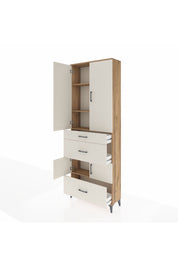 Arges Dolap 4 Raflı 3 Çekmeceli 4 Kapaklı 88x30x243 Çam-Aytaşı