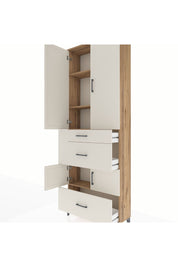 Arges Dolap 4 Raflı 3 Çekmeceli 4 Kapaklı 88x30x243 Çam-Aytaşı