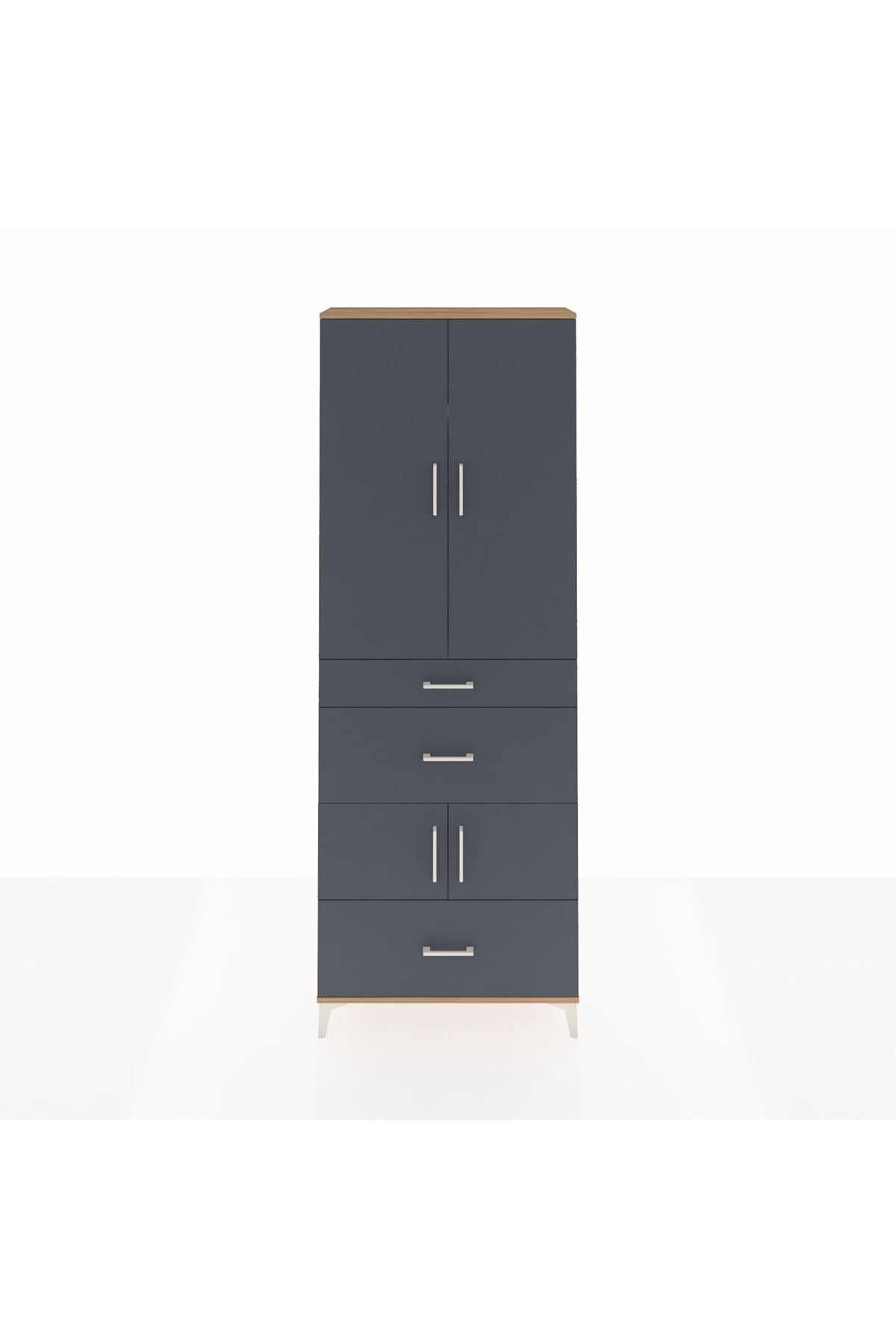 Arges Dolap 4 Raflı 3 Çekmeceli 4 Kapaklı 88x30x243 Çam-Antrasit