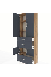 Arges Dolap 4 Raflı 3 Çekmeceli 4 Kapaklı 88x30x243 Çam-Antrasit