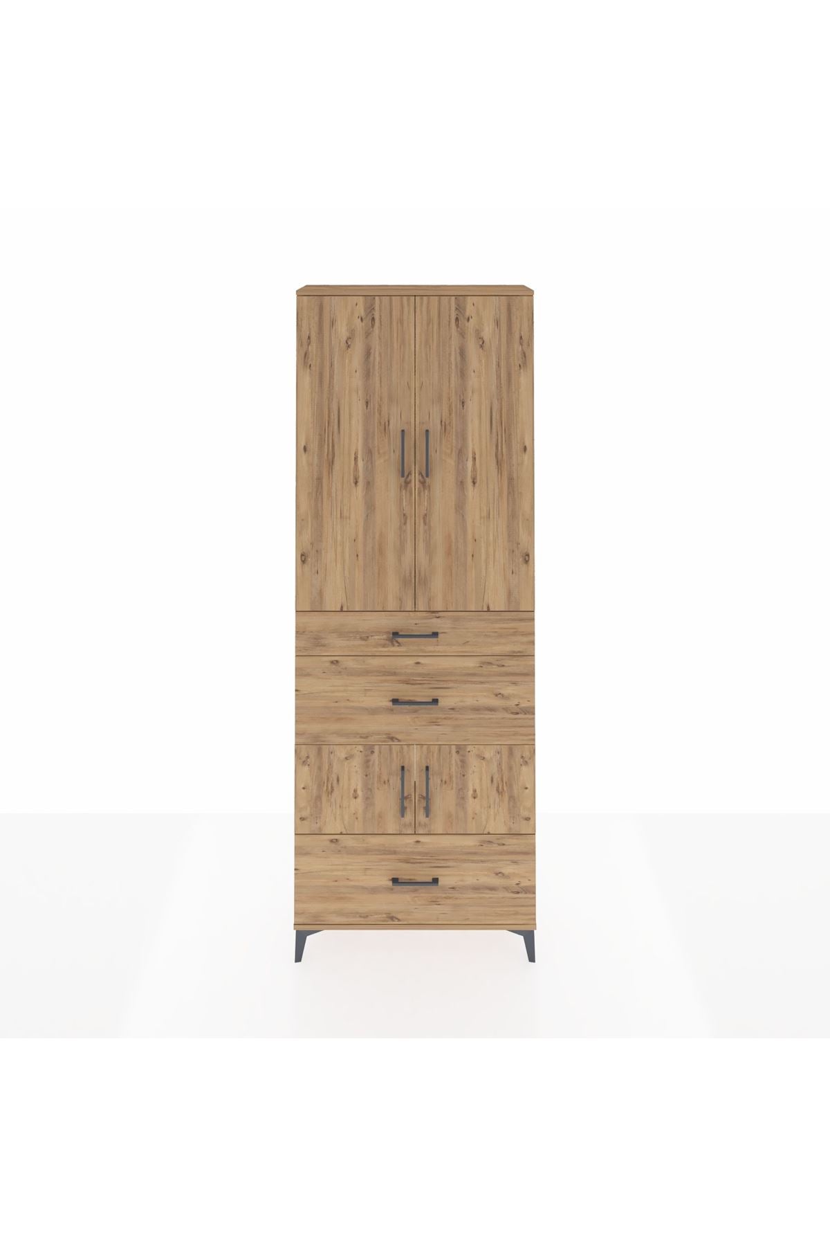 Arges Dolap 4 Raflı 3 Çekmeceli 4 Kapaklı 88x30x243 Çam-Çam