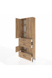 Arges Dolap 4 Raflı 3 Çekmeceli 4 Kapaklı 88x30x243 Çam-Çam