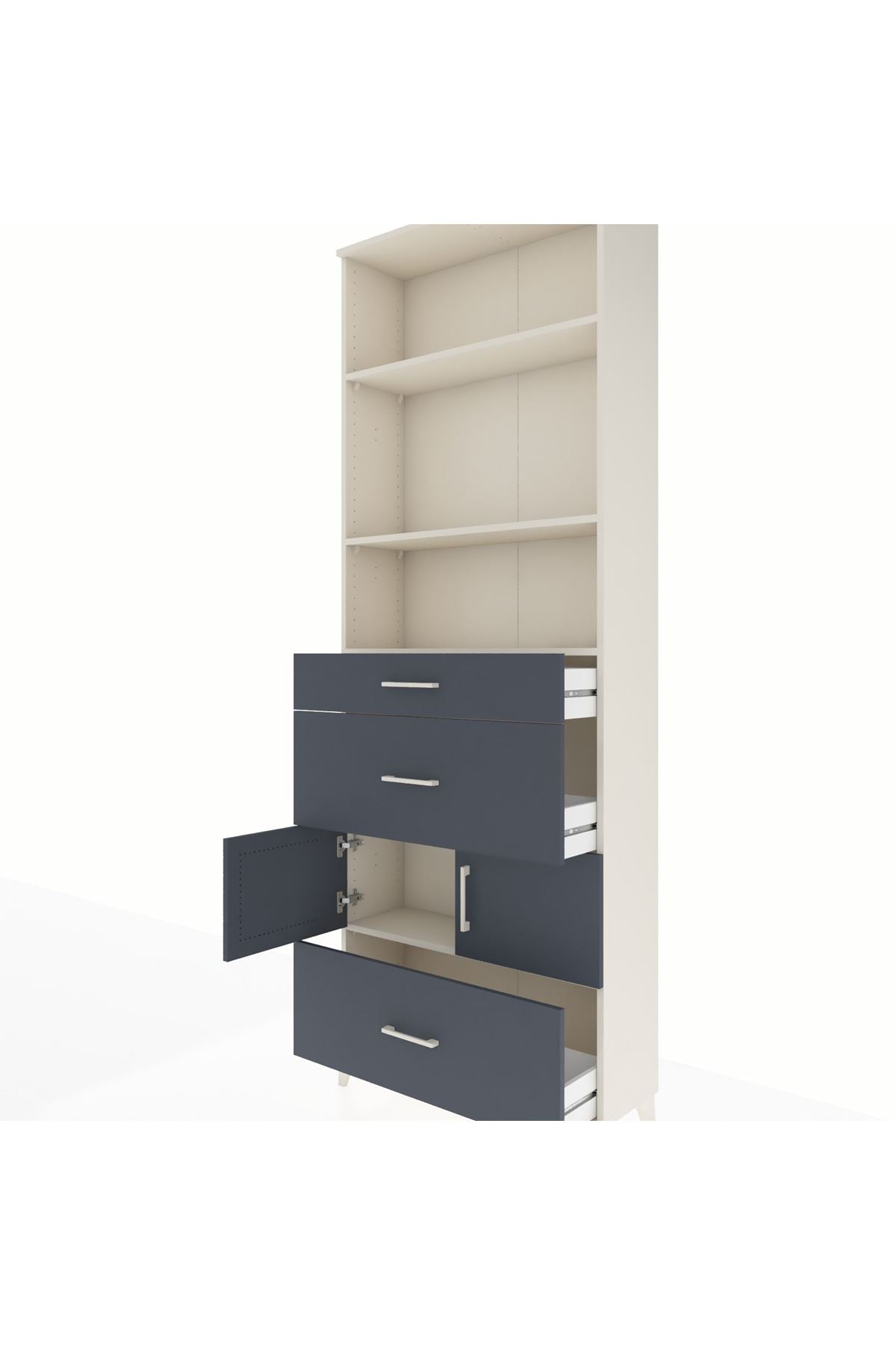 Arges Dolap 4 Raflı 3 Çekmeceli 2 Kapaklı 88x30x243 Aytaşı-Antrasit