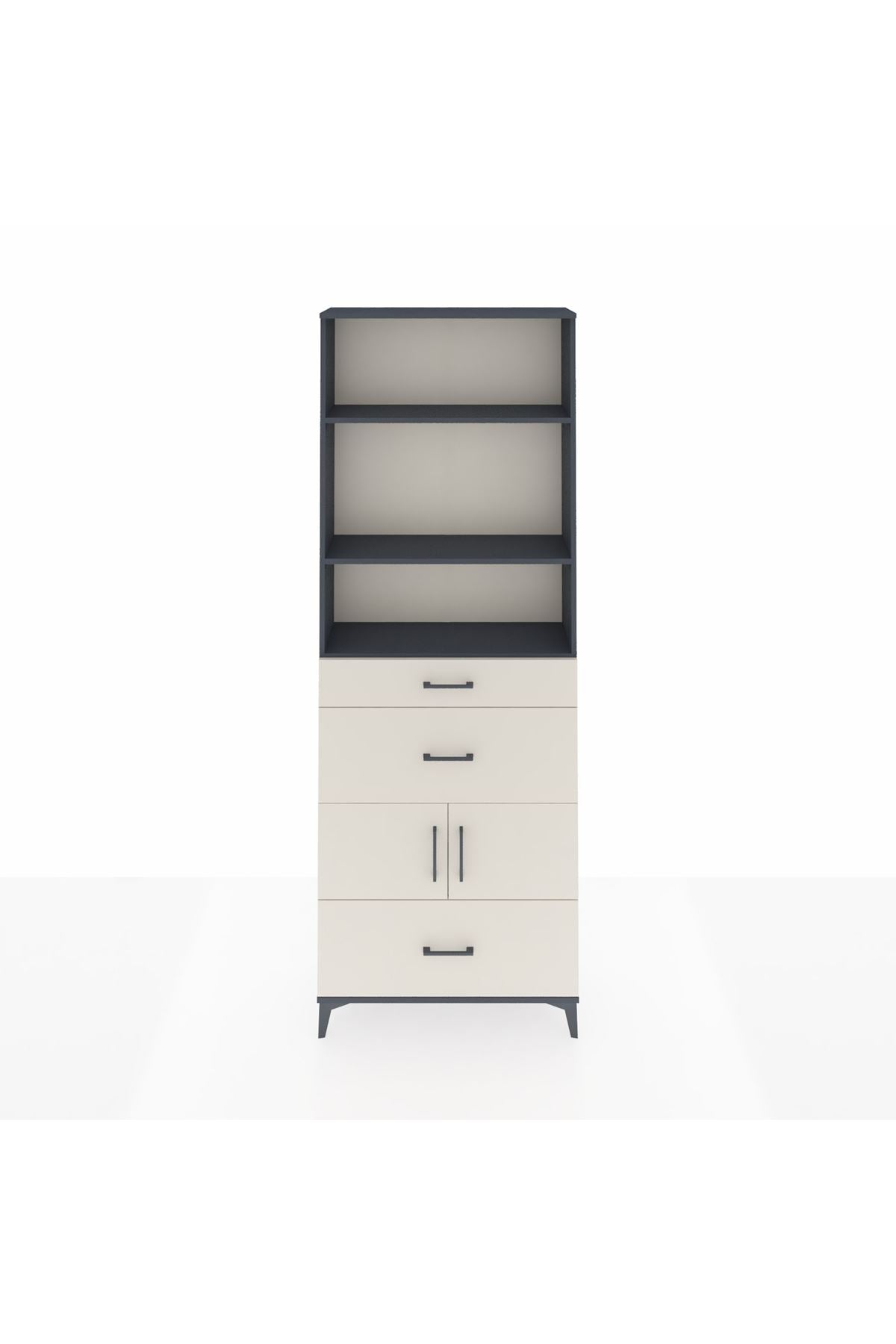 Arges Dolap 4 Raflı 3 Çekmeceli 2 Kapaklı 88x30x243 Antrasit-Aytaşı