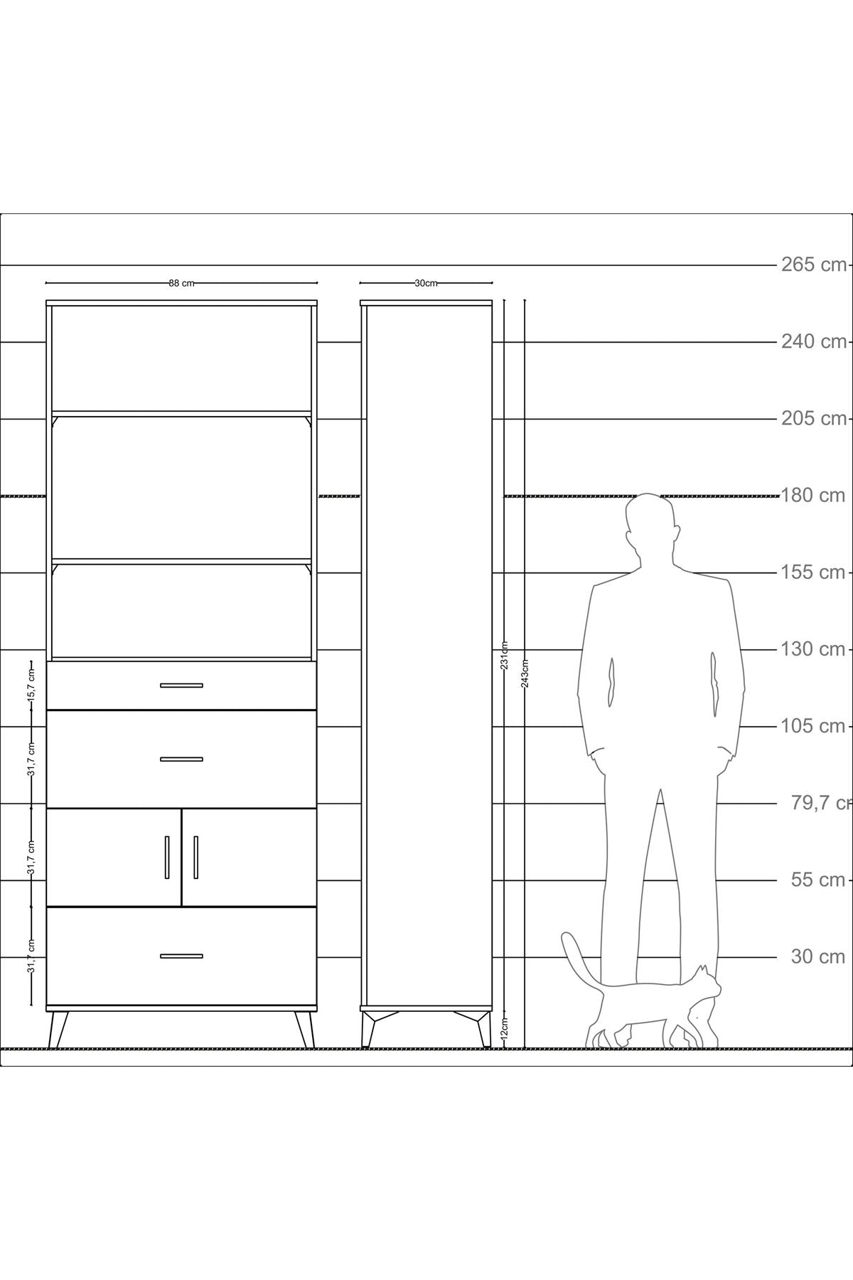 Arges Dolap 4 Raflı 3 Çekmeceli 2 Kapaklı 88x30x243 Aytaşı-Çam