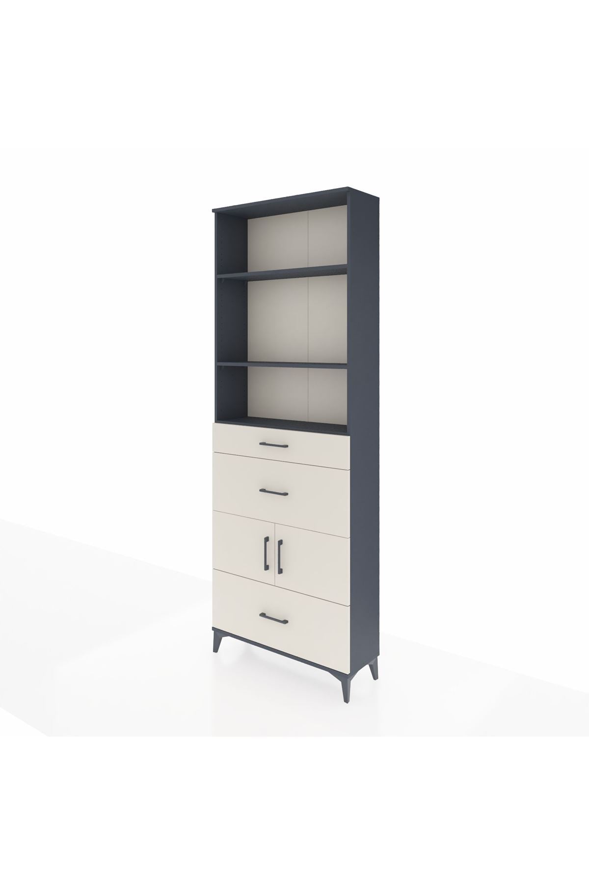 Arges Dolap 4 Raflı 3 Çekmeceli 2 Kapaklı 88x30x243 Antrasit-Aytaşı