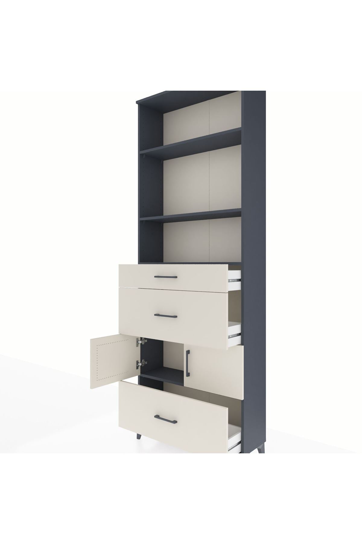 Arges Dolap 4 Raflı 3 Çekmeceli 2 Kapaklı 88x30x243 Antrasit-Aytaşı