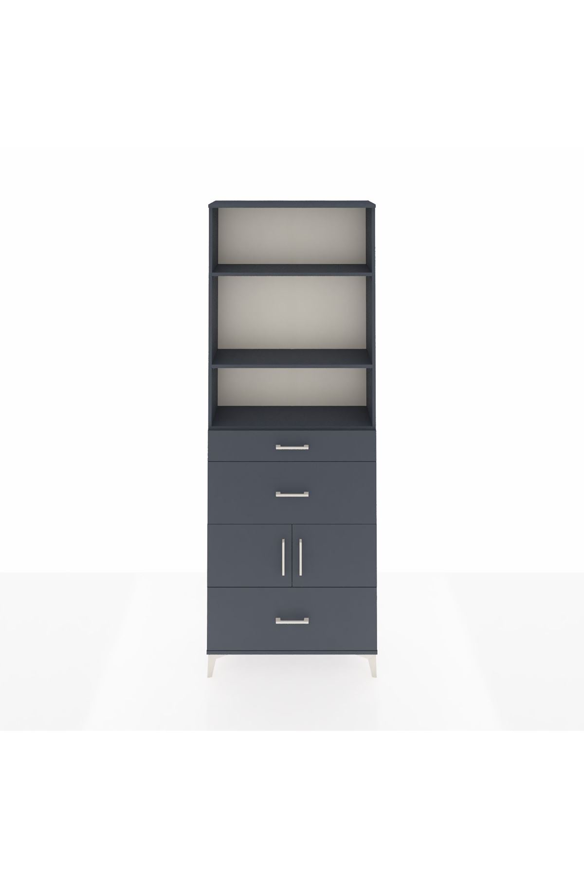 Arges Dolap 4 Raflı 3 Çekmeceli 2 Kapaklı 88x30x243 Antrasit-Antrasit