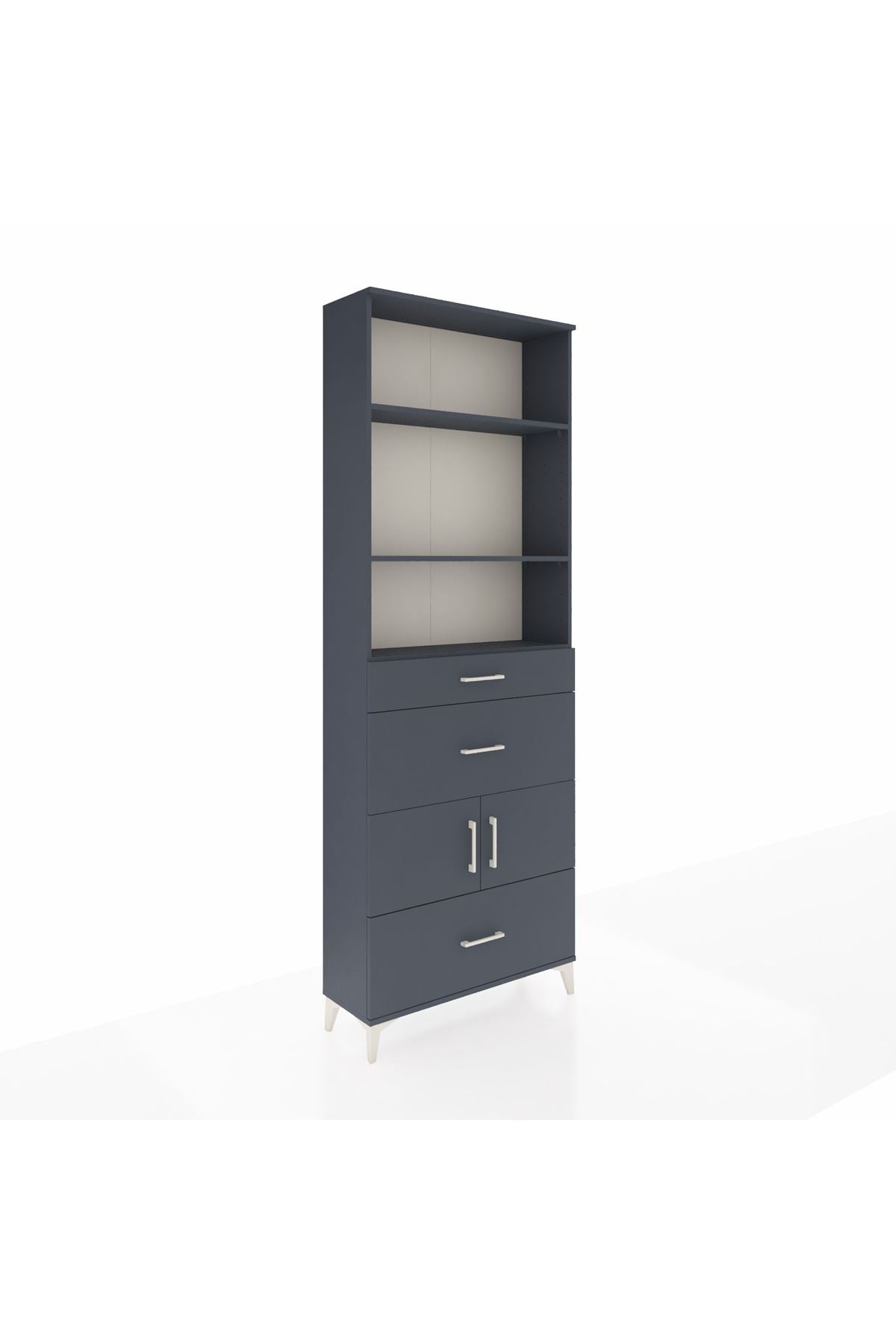 Arges Dolap 4 Raflı 3 Çekmeceli 2 Kapaklı 88x30x243 Antrasit-Antrasit