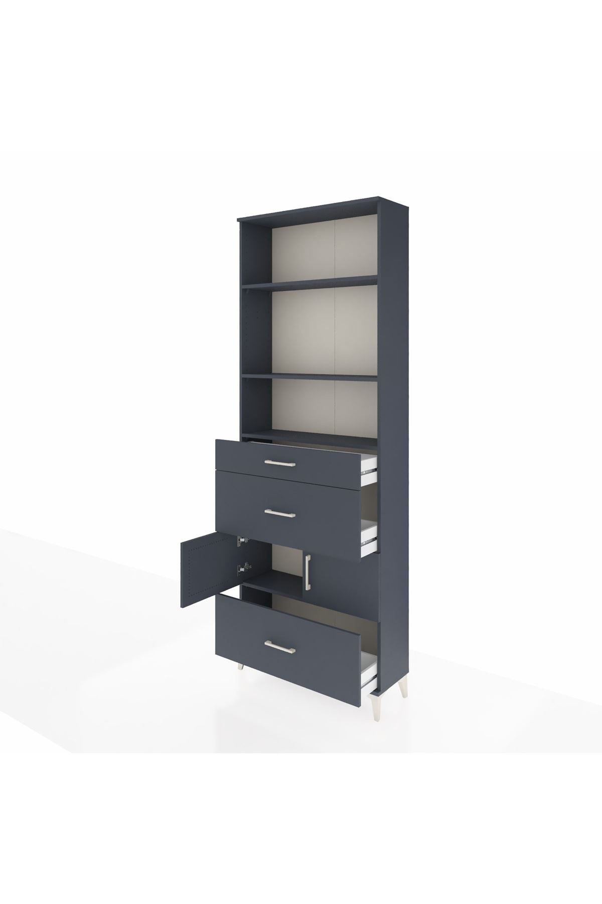 Arges Dolap 4 Raflı 3 Çekmeceli 2 Kapaklı 88x30x243 Antrasit-Antrasit