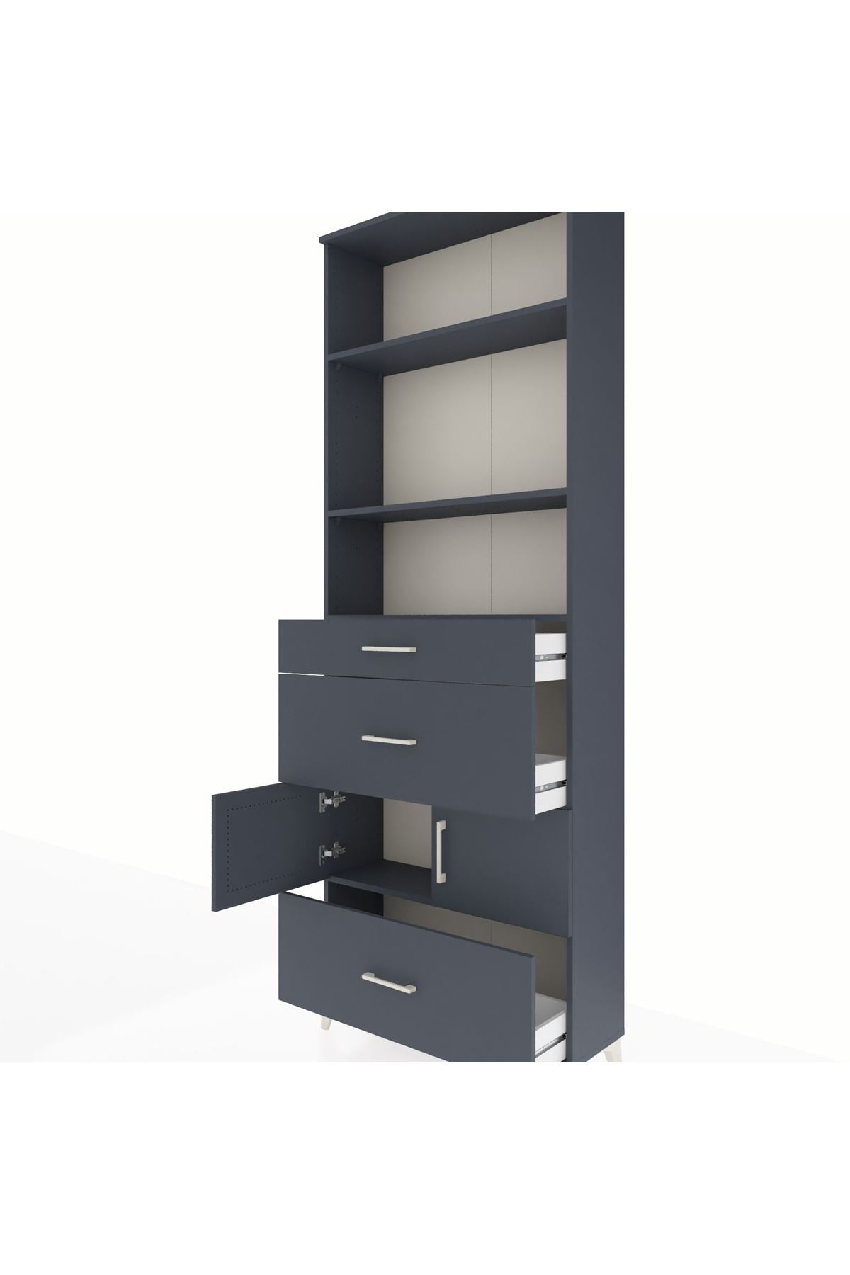 Arges Dolap 4 Raflı 3 Çekmeceli 2 Kapaklı 88x30x243 Antrasit-Antrasit