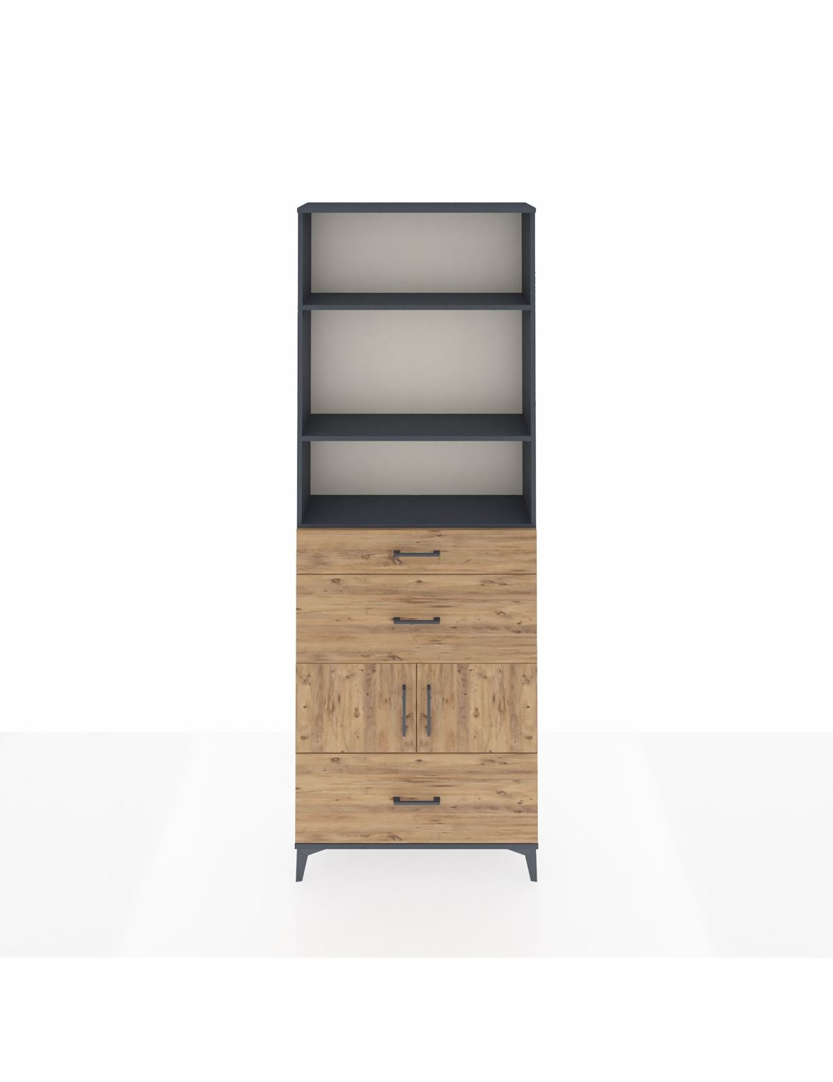 Arges Dolap 4 Raflı 3 Çekmeceli 2 Kapaklı 88x30x243 Antrasit-Çam