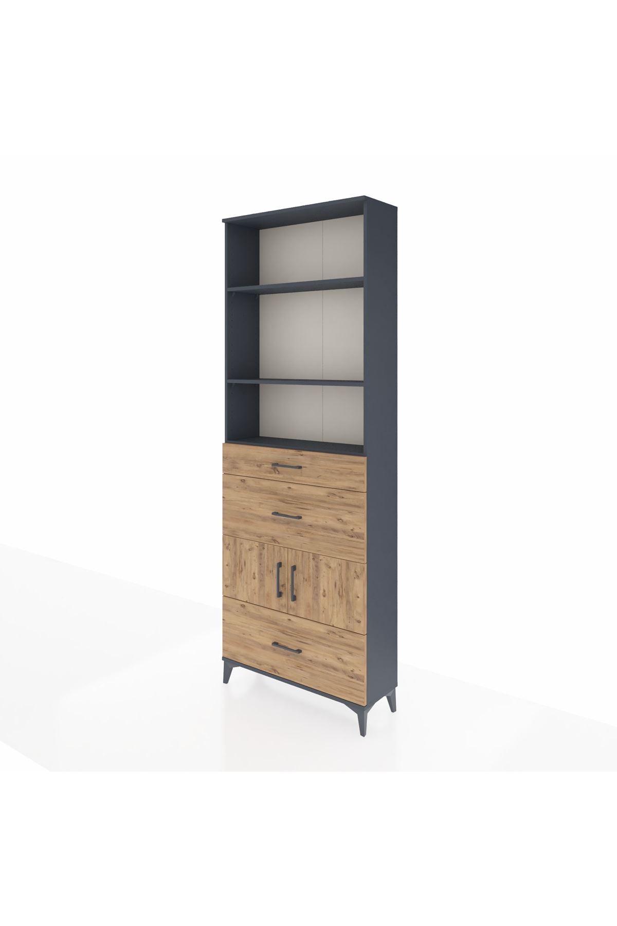 Arges Dolap 4 Raflı 3 Çekmeceli 2 Kapaklı 88x30x243 Antrasit-Çam