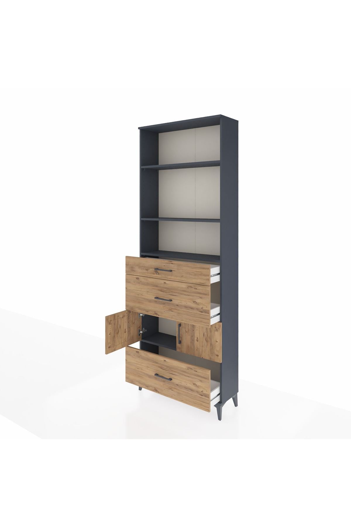 Arges Dolap 4 Raflı 3 Çekmeceli 2 Kapaklı 88x30x243 Antrasit-Çam