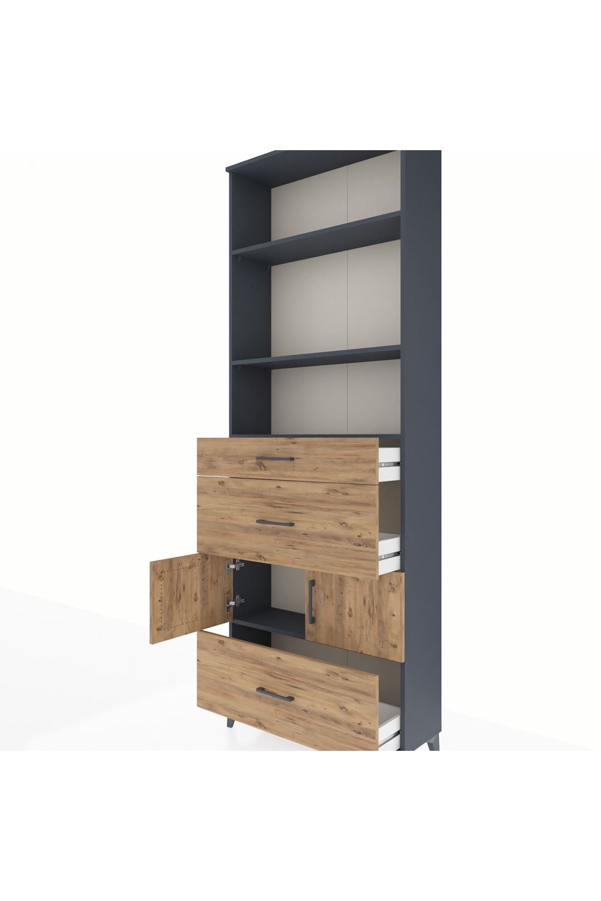 Arges Dolap 4 Raflı 3 Çekmeceli 2 Kapaklı 88x30x243 Antrasit-Çam