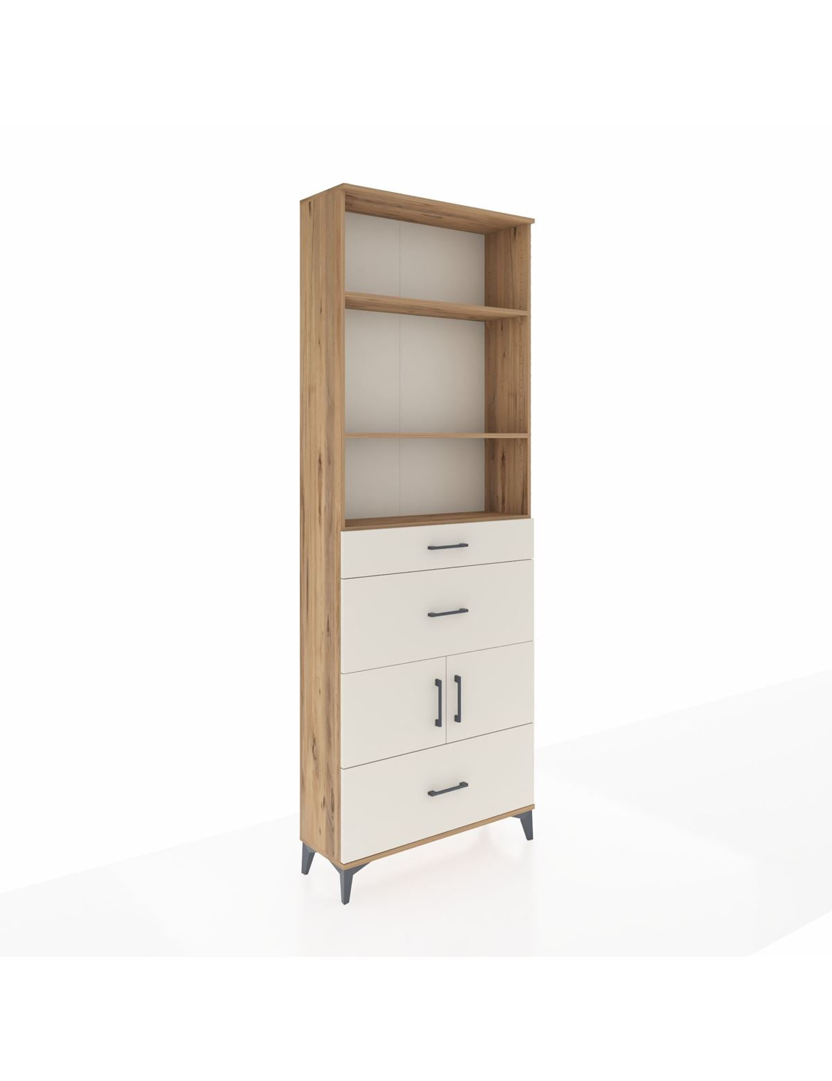 Arges Dolap 4 Raflı 3 Çekmeceli 2 Kapaklı 88x30x243 Çam-Aytaşı