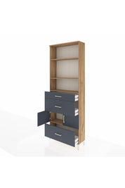 Arges Dolap 4 Raflı 3 Çekmeceli 2 Kapaklı 88x30x243 Çam-Antrasit