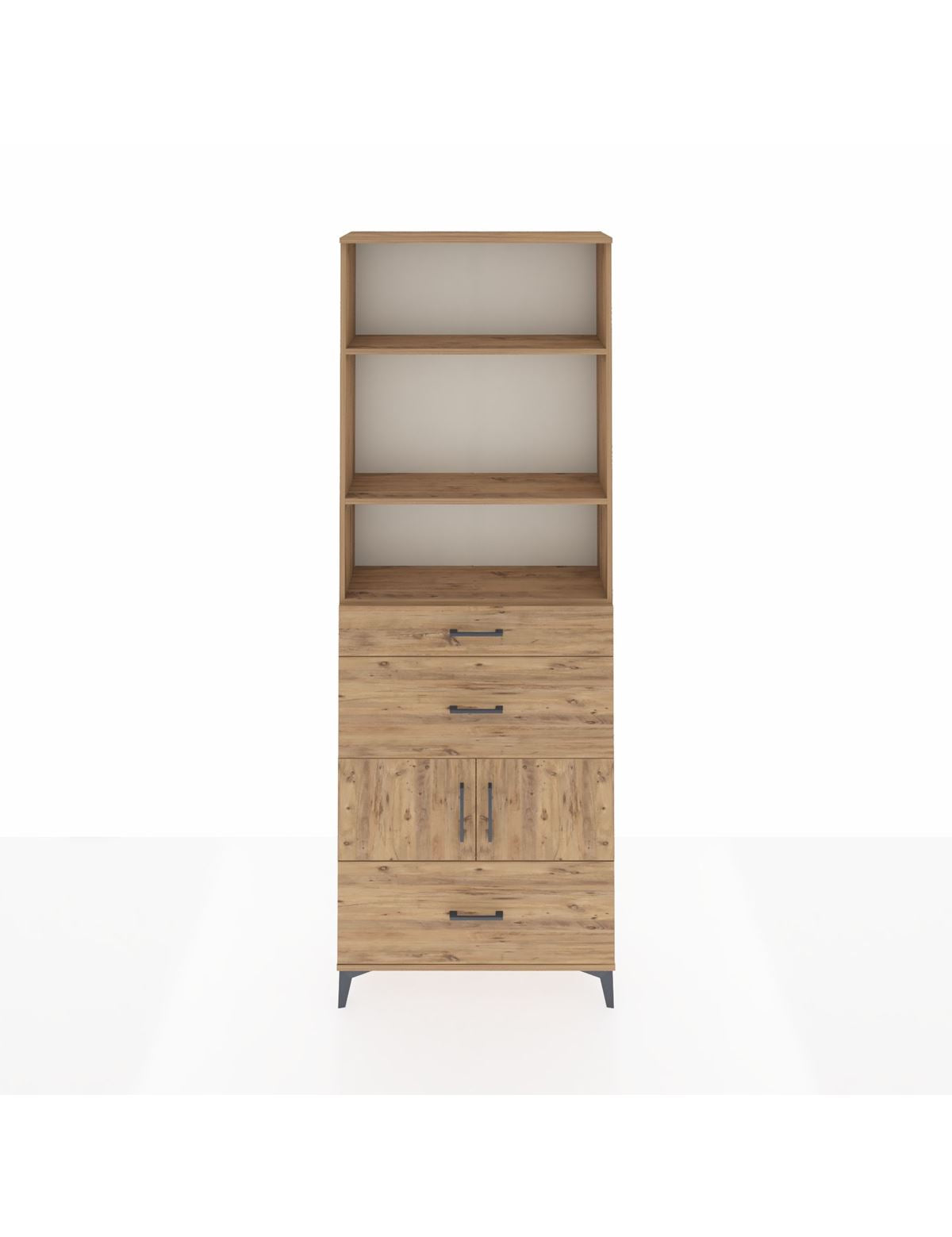 Arges Dolap 4 Raflı 3 Çekmeceli 2 Kapaklı 88x30x243 Çam-Çam