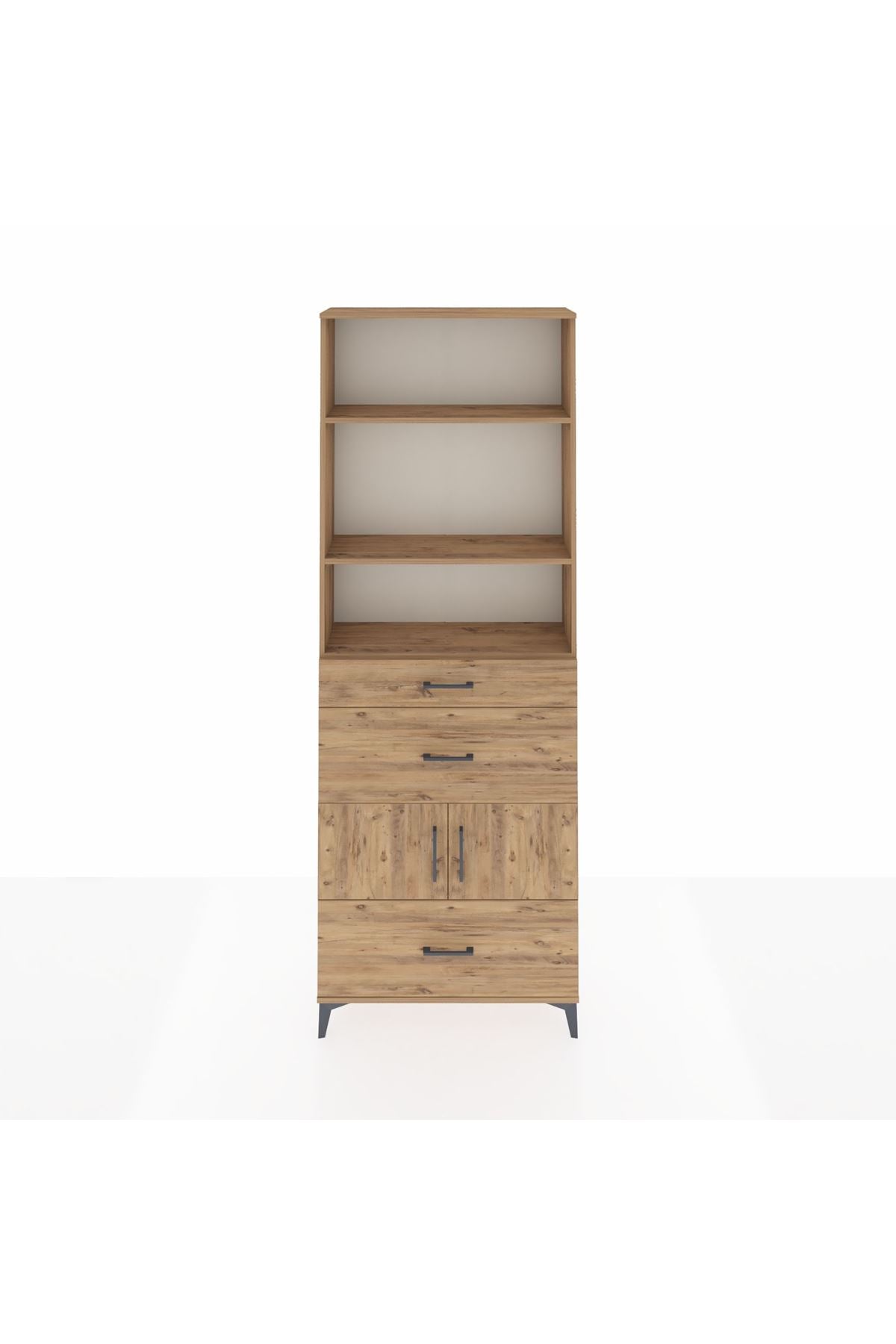 Arges Dolap 4 Raflı 3 Çekmeceli 2 Kapaklı 88x30x243 Çam-Çam