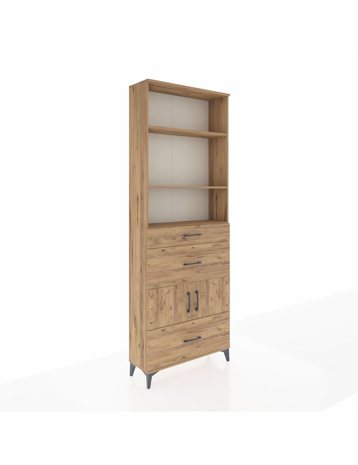 Arges Dolap 4 Raflı 3 Çekmeceli 2 Kapaklı 88x30x243 Çam-Çam