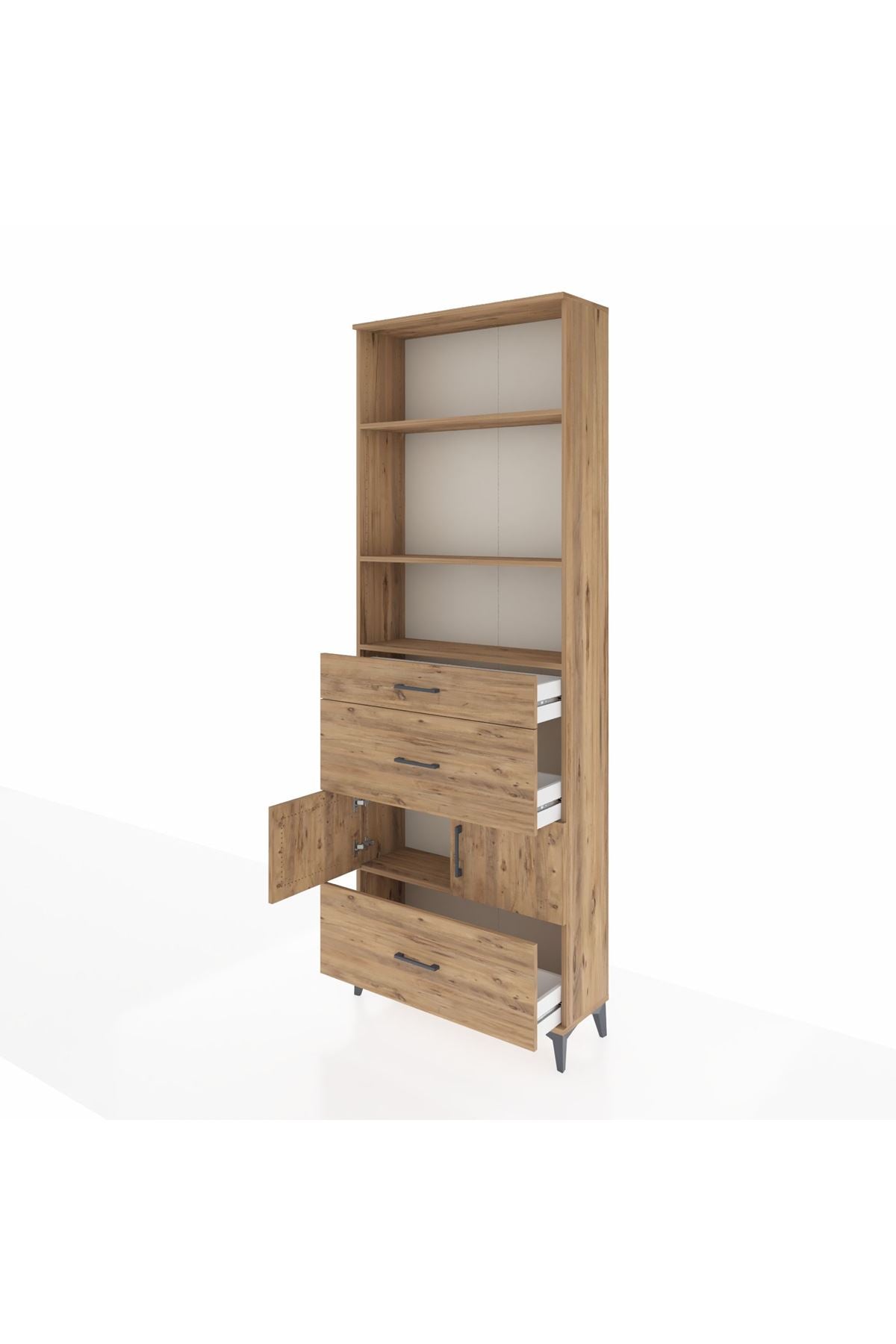 Arges Dolap 4 Raflı 3 Çekmeceli 2 Kapaklı 88x30x243 Çam-Çam