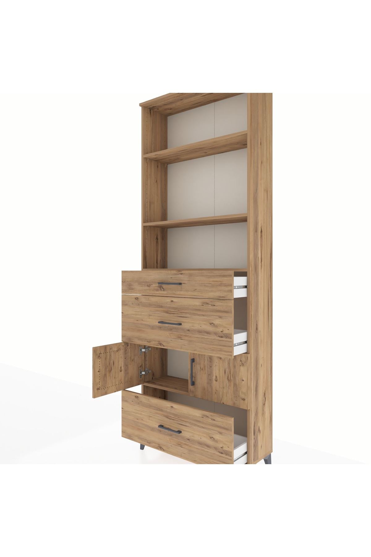 Arges Dolap 4 Raflı 3 Çekmeceli 2 Kapaklı 88x30x243 Çam-Çam