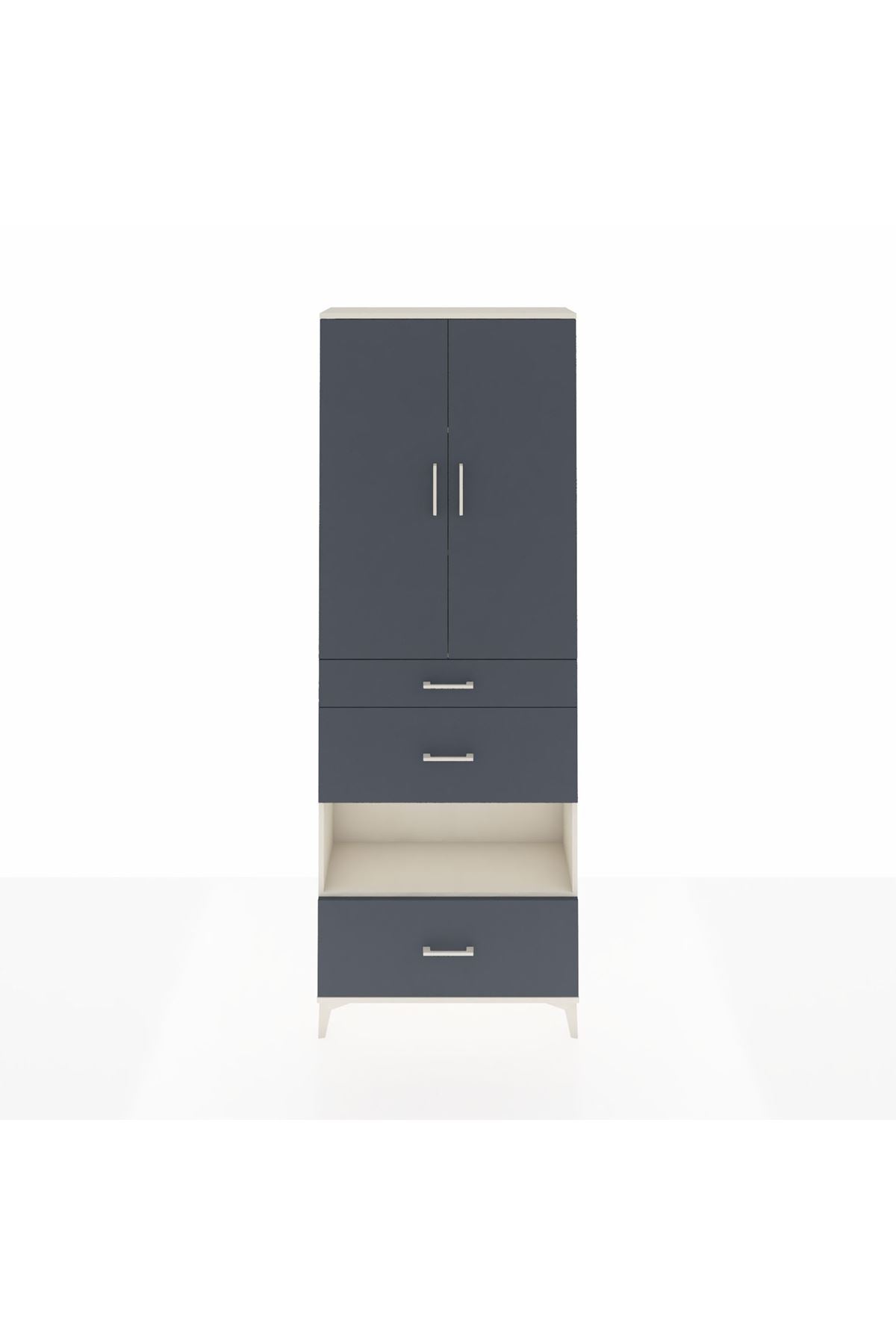 Arges Dolap 4 Raflı 3 Çekmeceli 2 Kapaklı 88x30x243 Aytaşı-Antrasit