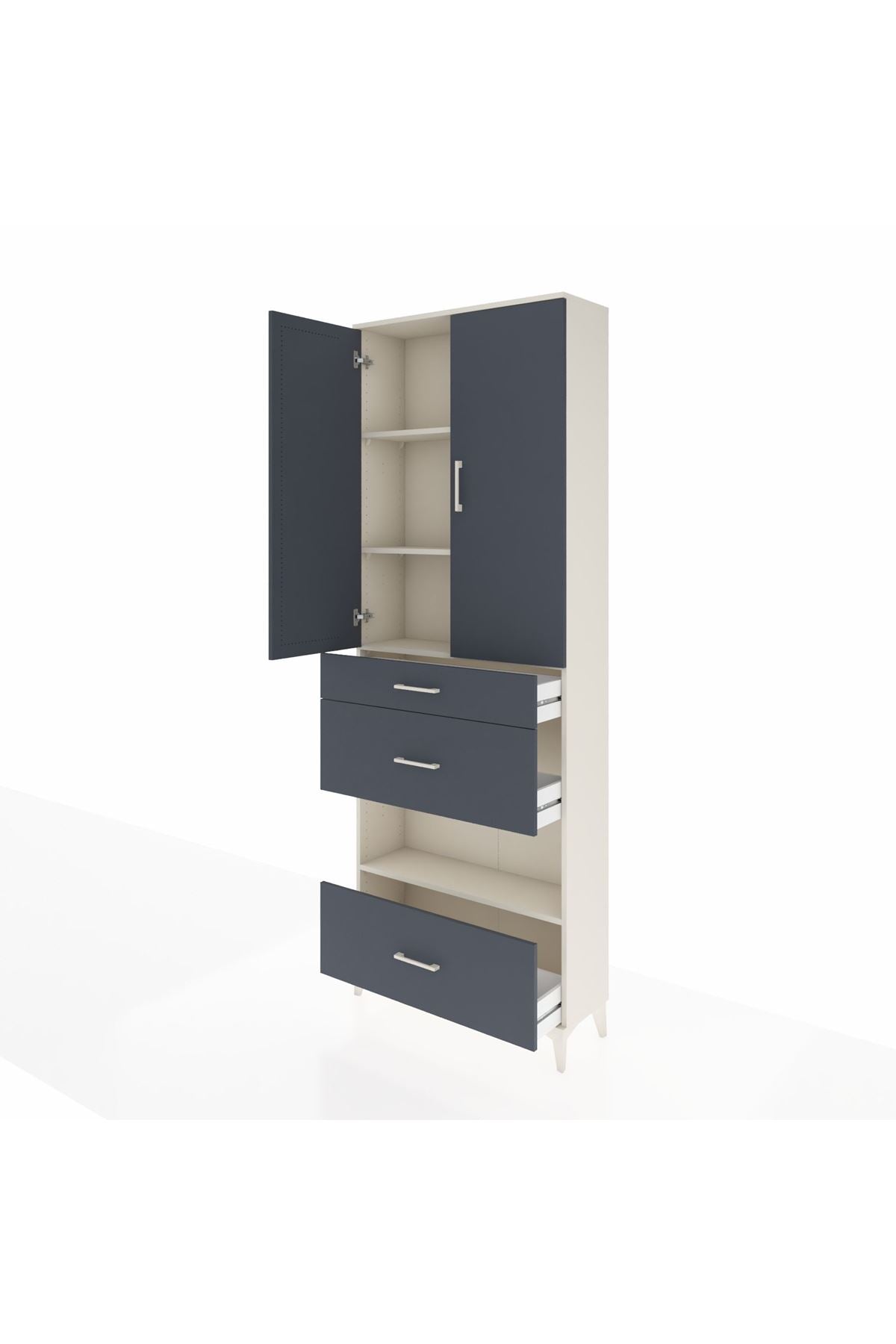 Arges Dolap 4 Raflı 3 Çekmeceli 2 Kapaklı 88x30x243 Aytaşı-Antrasit