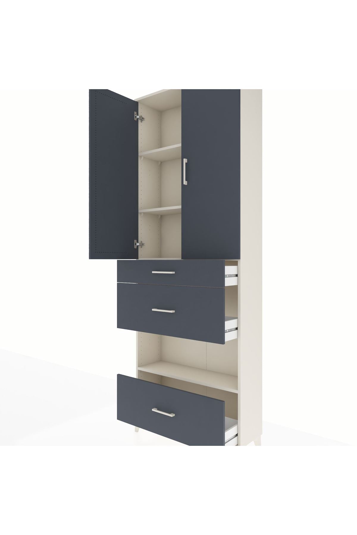 Arges Dolap 4 Raflı 3 Çekmeceli 2 Kapaklı 88x30x243 Aytaşı-Antrasit